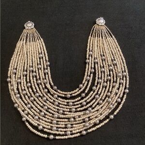 Vintage Ann Cichon Dallas multi strand silver tone & silver painted glass beads